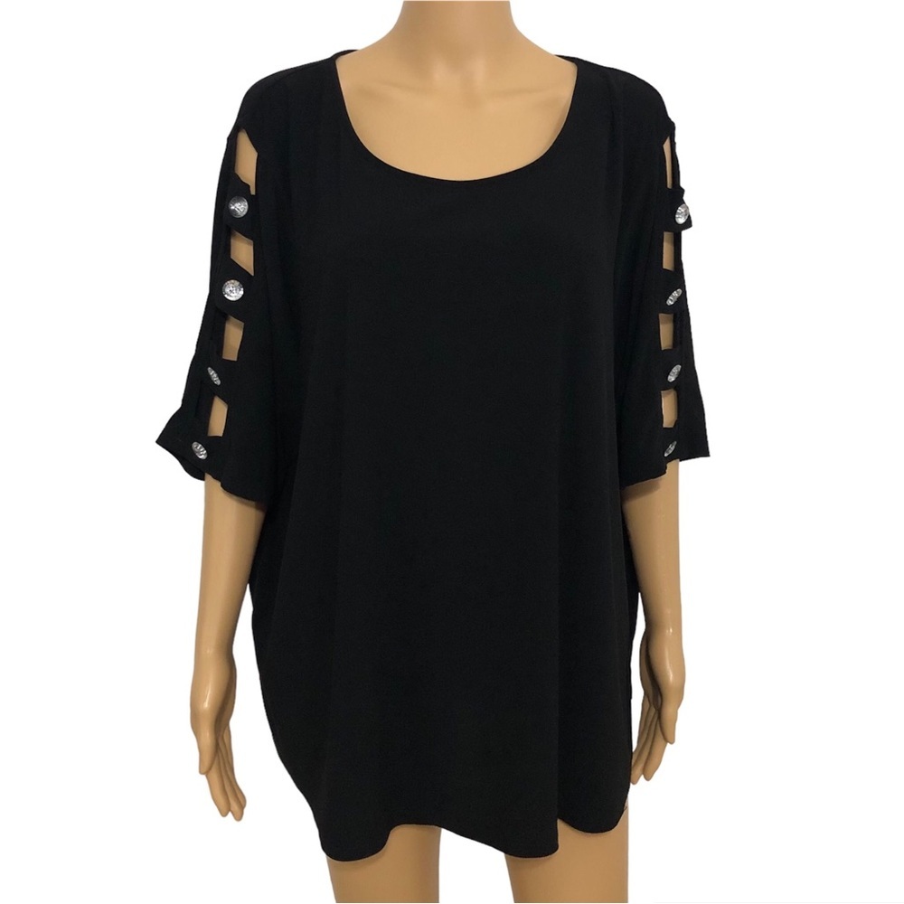 89th + Madison Black Button Sleeve Top Blouse Plus Size 3X
